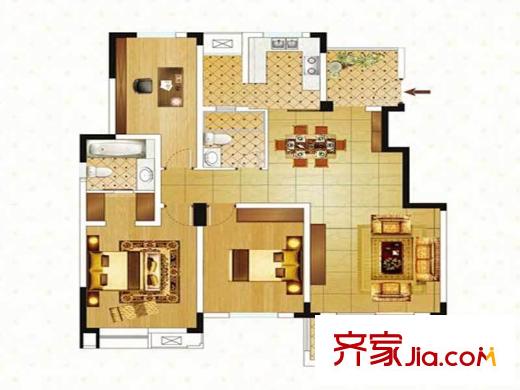清香雅苑7號樓6層C2套型戶型圖 3室2廳2衛(wèi)1廚