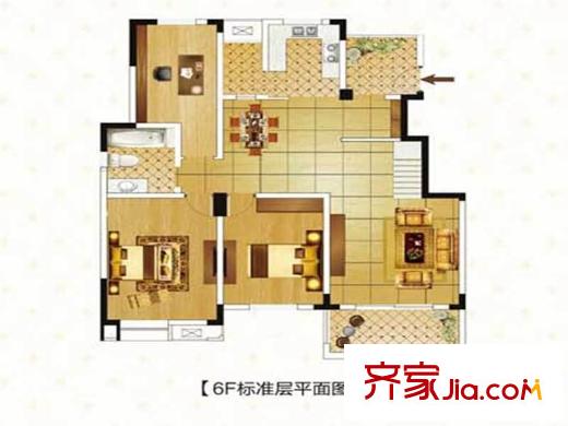 清香雅苑7號樓6層C11套型戶型圖 3室2廳1衛(wèi)1廚