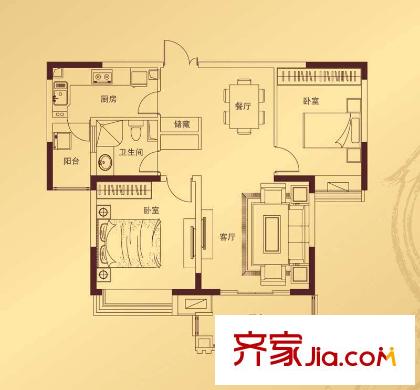 康利華府一期18、19、20幢標(biāo)準(zhǔn)層E-2戶型 2室2廳1衛(wèi)1廚