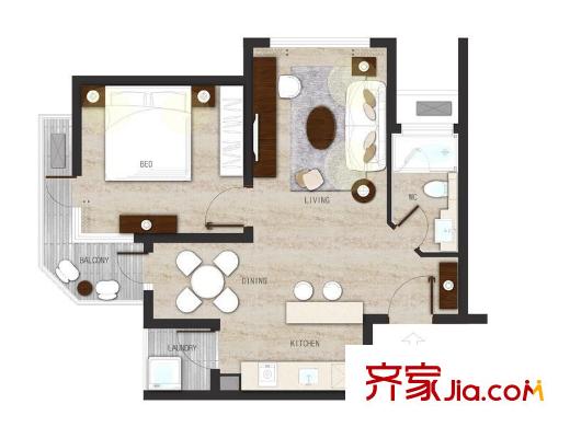 那香海國際旅游度假區(qū)二期22、23、35、36號(hào)樓標(biāo)準(zhǔn)層D1戶型 1室1廳1衛(wèi)1廚