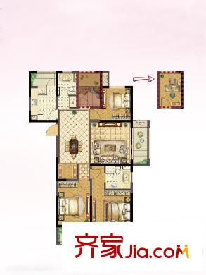 公園壹號一期1#2#3#標準層F-3戶型 4室2廳1衛(wèi)1廚