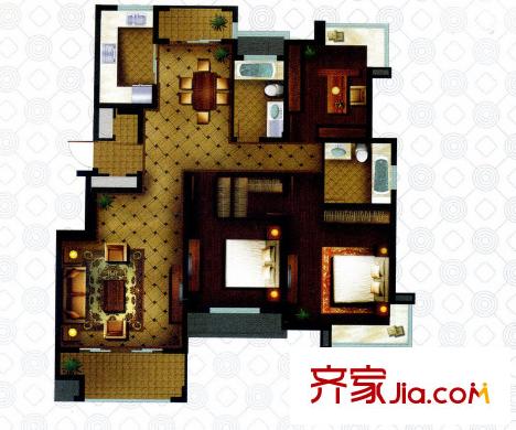 天澤苑五期27-29號(hào)樓標(biāo)準(zhǔn)層D3戶型 3室2廳2衛(wèi)1廚