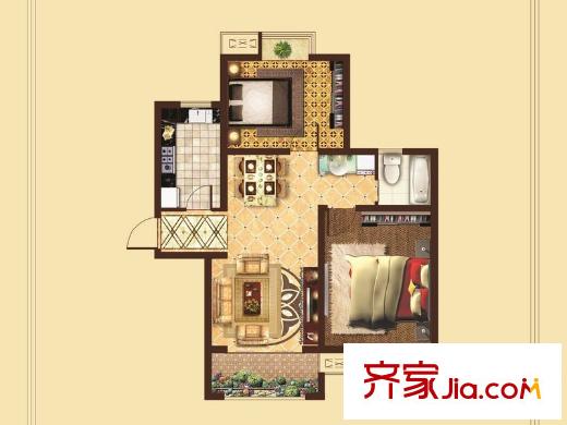 牧龍湖壹號8#9#樓標準層B戶型 2室2廳1衛(wèi)1廚