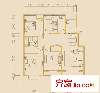 江岸景城一期1-15幢標(biāo)準(zhǔn)層E戶型 3室2廳2衛(wèi)1廚