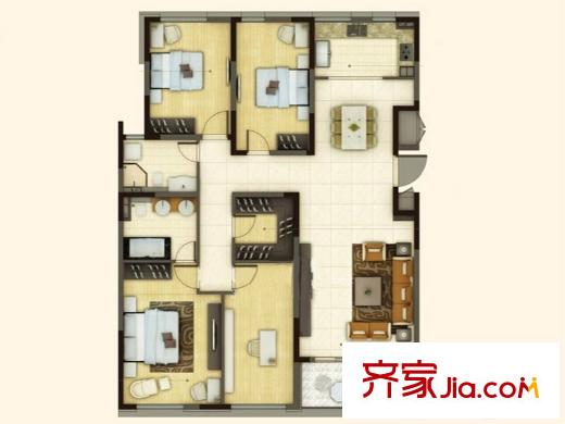 騁望驪都三期5、8號樓標準層C戶型 4室2廳2衛(wèi)1廚