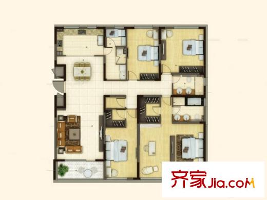騁望驪都三期5、8號樓標準層D戶型 4室2廳3衛(wèi)1廚