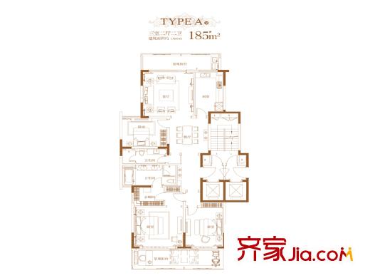 滟紫臺戶型A 3室2廳2衛(wèi)1廚