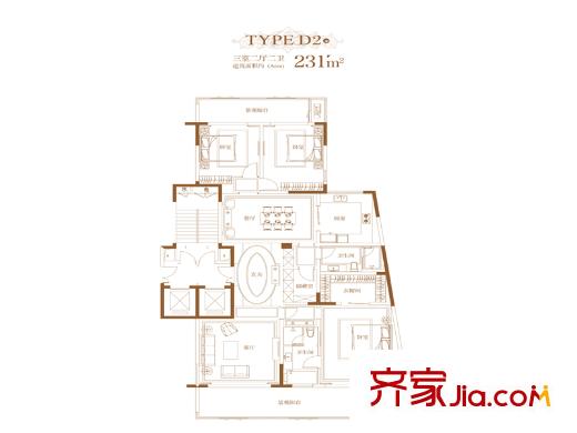 滟紫臺標準層D2 3室2廳2衛(wèi)1廚