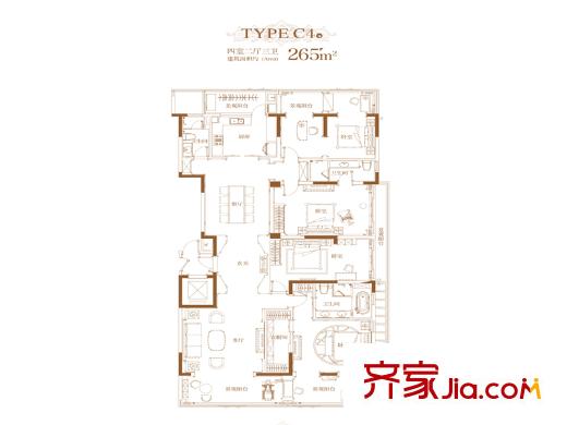 滟紫臺戶型C4 4室2廳3衛(wèi)1廚