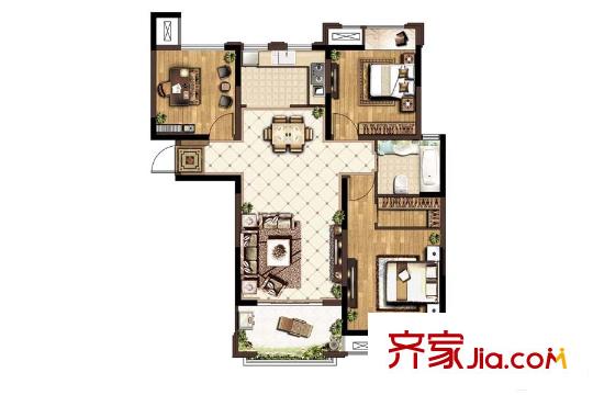 鳳麟水苑一期11、15號樓標(biāo)準(zhǔn)層B3戶型 3室2廳1衛(wèi)1廚