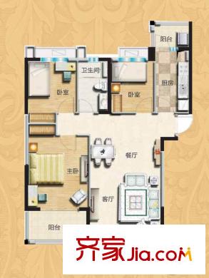 碧桂園歐洲城三期依云小鎮(zhèn)標準層J175C戶型 3室2廳1衛(wèi)1廚