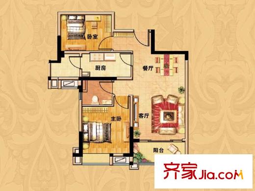 碧桂園歐洲城三期依云小鎮(zhèn)標準層J246A 戶型圖 2室2廳1衛(wèi)1廚