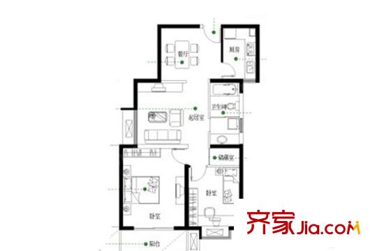 浦泰和天下標(biāo)準(zhǔn)層B戶型 2室2廳1衛(wèi)1廚