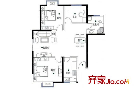 浦泰和天下E戶型 3室2廳1衛(wèi)1廚