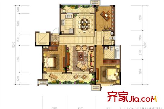 中海御山府二期61-69幢標(biāo)準(zhǔn)層A4戶型 3室2廳2衛(wèi)1廚