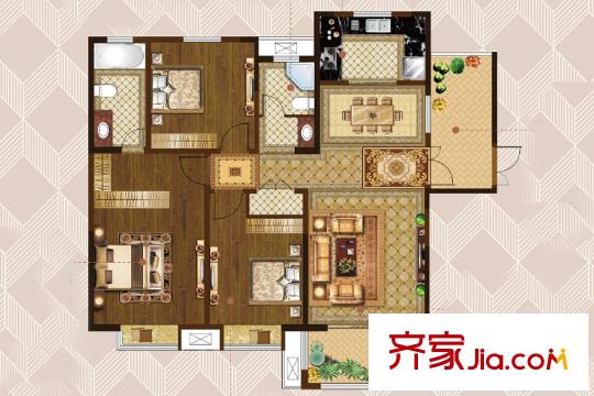 愛濤天岳城二期1、4#標(biāo)準(zhǔn)層H戶型 3室2廳2衛(wèi)1廚
