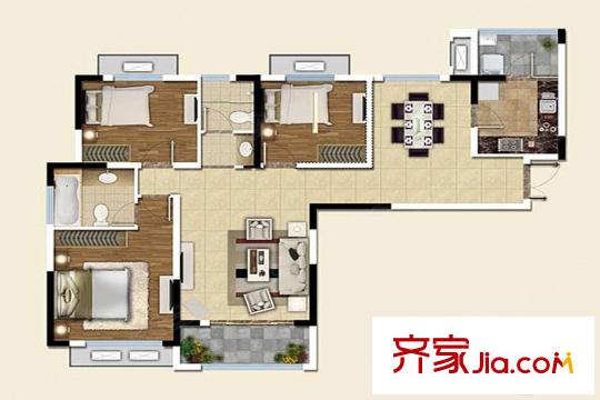 新理想家4號樓標準層戶型 3室2廳1衛(wèi)1廚