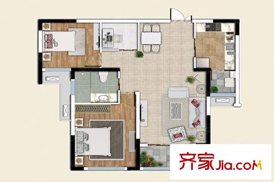 新理想家4號樓標準層戶型 2室2廳1衛(wèi)1廚