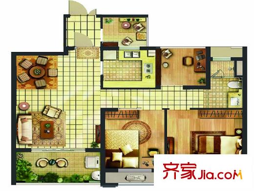 翠屏城四期91、93幢標準層B戶型 3室2廳1衛(wèi)1廚