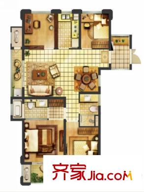 翠屏城四期91、93幢標準層D戶型 4室2廳2衛(wèi)1廚