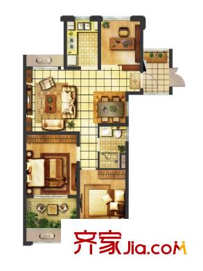 翠屏城四期91、93幢標(biāo)準(zhǔn)層C戶型 3室2廳1衛(wèi)1廚