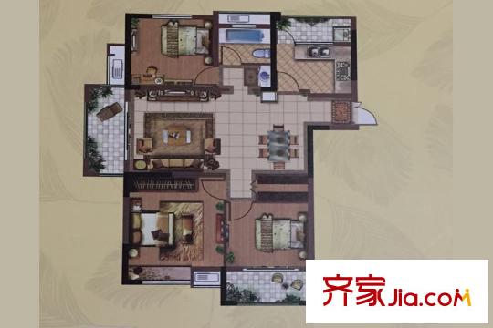 鳳麟府D1戶型 3室2廳1衛(wèi)1廚