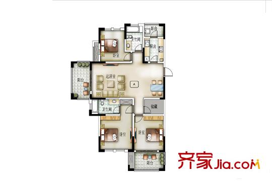 橡樹城31-34幢標(biāo)準(zhǔn)層H1戶型 3室2廳2衛(wèi)1廚