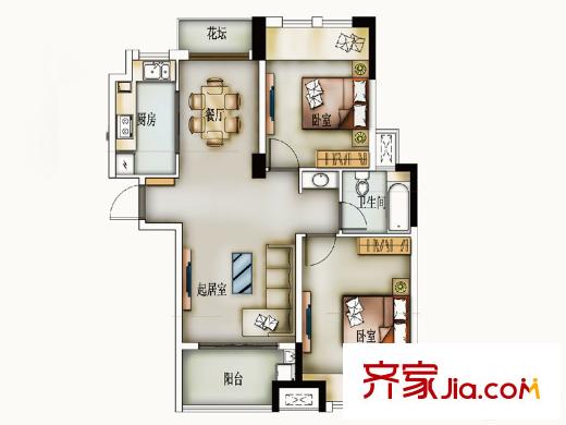 橡樹城一期31-34號(hào)樓標(biāo)準(zhǔn)層J02戶型 2室2廳1衛(wèi)1廚