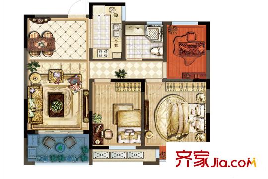 紫金上品苑一期3#5#標(biāo)準(zhǔn)層A戶型 3室2廳1衛(wèi)1廚