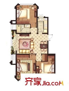 星葉楓情水岸一期4-6幢標(biāo)準(zhǔn)層D戶型 3室2廳1衛(wèi)1廚