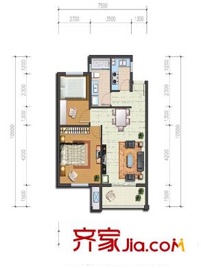 金盛田?錦上一期1#、2#、5#標準層D戶型 2室2廳1衛(wèi)1廚