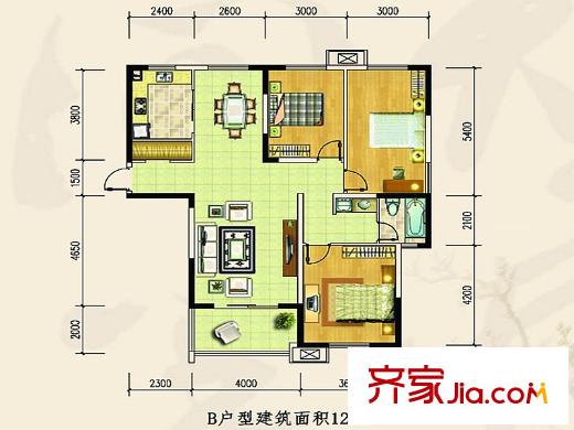 金盛田?錦上一期2#、3#、7#標(biāo)準(zhǔn)層B戶型 3室2廳1衛(wèi)1廚