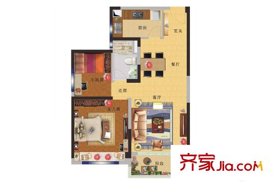 碧桂園城市花園二期海棠苑2號(hào)樓標(biāo)準(zhǔn)層YJ80T戶型 2室2廳1衛(wèi)1廚