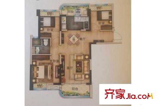 碧桂園城市花園二期星薈組團(tuán)花園洋房475C戶型 3室2廳1衛(wèi)1廚