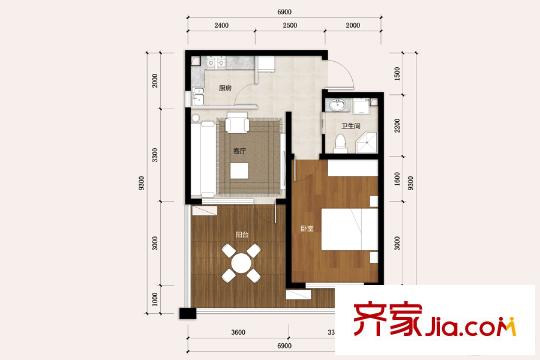 榮盛金盆灣酒店式公寓GYB-B戶型 1室1廳1衛(wèi)1廚