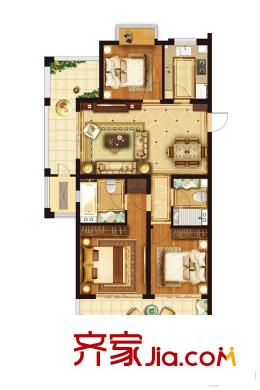 金隅紫京府一期1#、2#標(biāo)準(zhǔn)層D戶型 3室2廳2衛(wèi)1廚