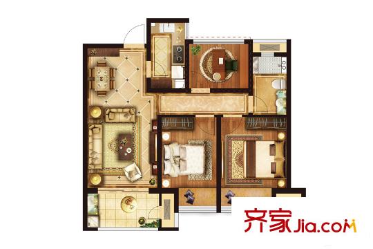 金隅紫京府一期2#、3#標(biāo)準(zhǔn)層A戶型 3室2廳1衛(wèi)1廚