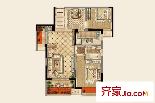 榮鼎幸福城一期1、2、3、6、7、10號樓標(biāo)準(zhǔn)層A3戶型 2室2廳1衛(wèi)1廚