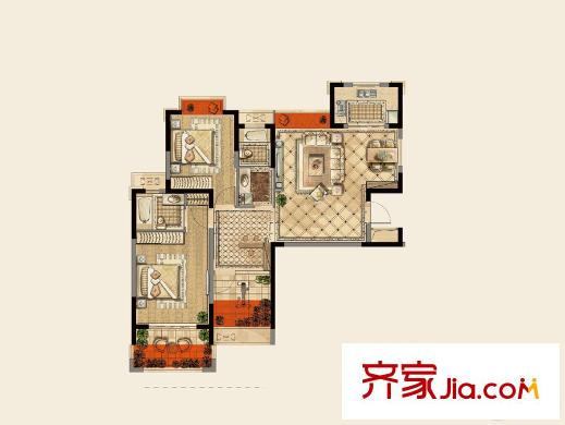 榮鼎幸福城一期1、2、3號樓標(biāo)準(zhǔn)層B2戶型 3室2廳1衛(wèi)1廚