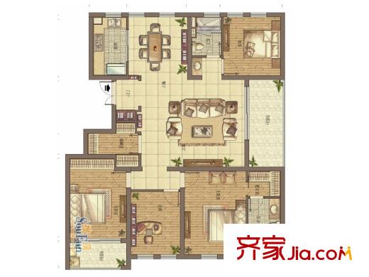 愛濤尚逸華府一期標(biāo)準(zhǔn)層7-12幢H戶型 4室2廳2衛(wèi)1廚