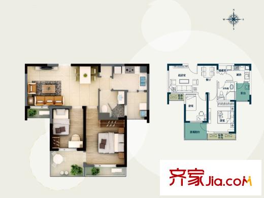 騁望七里楠花園一期3、11號(hào)樓標(biāo)準(zhǔn)層B戶型 2室2廳1衛(wèi)1廚