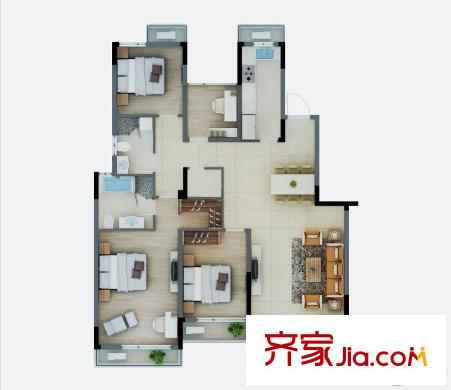 騁望七里楠花園一期1、7號(hào)樓標(biāo)準(zhǔn)層戶型 4室2廳2衛(wèi)1廚