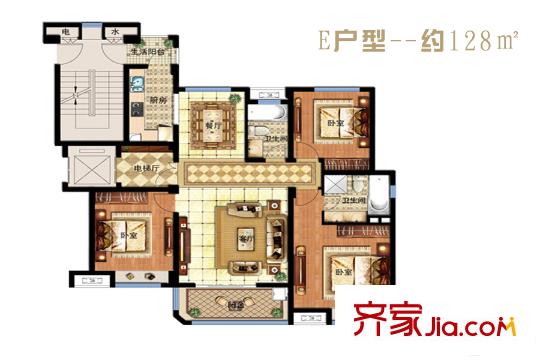 明發(fā)香山郡一期15#、17#、21#標(biāo)準(zhǔn)層E戶型 3室2廳2衛(wèi)1廚