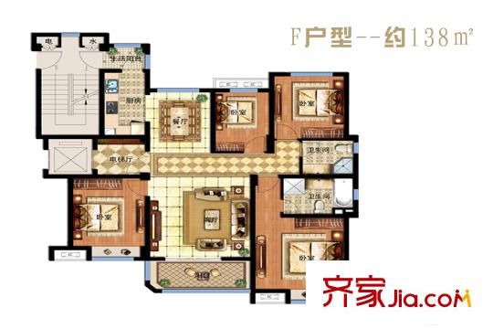 明發(fā)香山郡一期15#、17#、21#標(biāo)準(zhǔn)層F戶型 4室2廳2衛(wèi)1廚