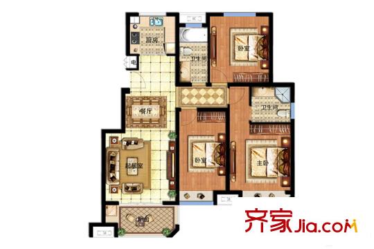 明發(fā)香山郡一期15#、17#、21#標(biāo)準(zhǔn)層C戶型 3室2廳2衛(wèi)1廚
