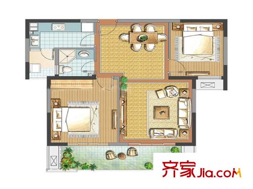 善水灣三期23、25號樓標(biāo)準(zhǔn)層E2戶型 2室2廳1衛(wèi)1廚