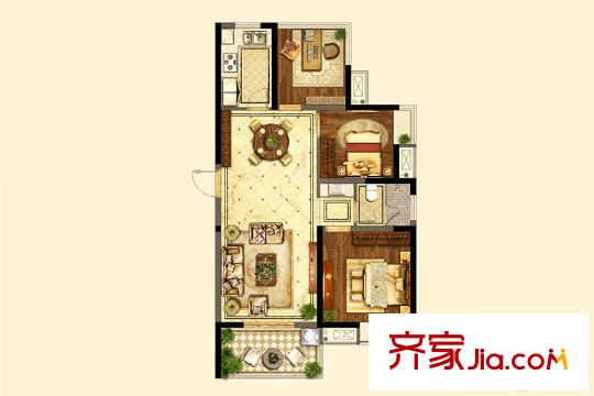 招商雍和府一期標(biāo)準(zhǔn)層B2-2戶型 3室2廳1衛(wèi)1廚