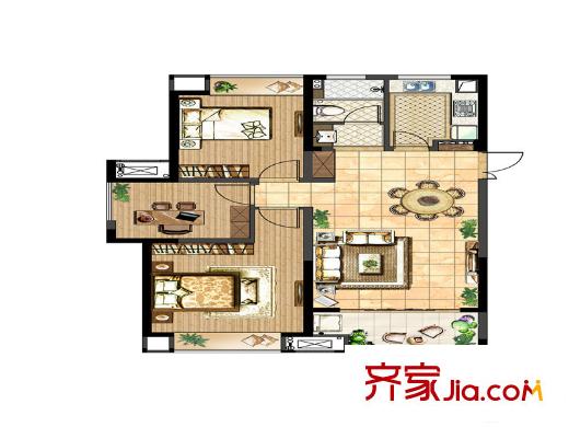 中電頤和府邸一期高層3#6#標(biāo)準(zhǔn)層B2戶(hù)型  3室2廳1衛(wèi)1廚