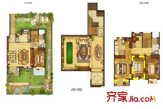 銀城藍(lán)溪郡一期標(biāo)準(zhǔn)層疊拼別墅A下戶型 6室2廳2衛(wèi)1廚