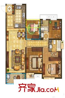 銀城藍(lán)溪郡一期標(biāo)準(zhǔn)層C3戶型 4室2廳2衛(wèi)1廚